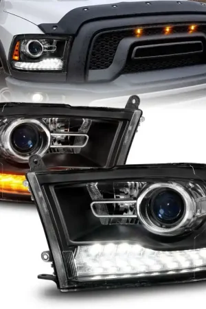 ANZO 09-18 Dodge Ram 1500/2500/3500 LED Plank Style Headlights Switchback + Sequential - Matte Black Exclusive