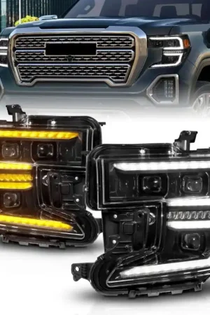 ANZO 19-21 GMC Sierra 1500 LED Projector Headlight w/Switchback+Sequential - Black Must Have