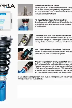 Cusco 2022+ Subaru WRX Street Zero-A Coilover Kit Worldwide Shipping