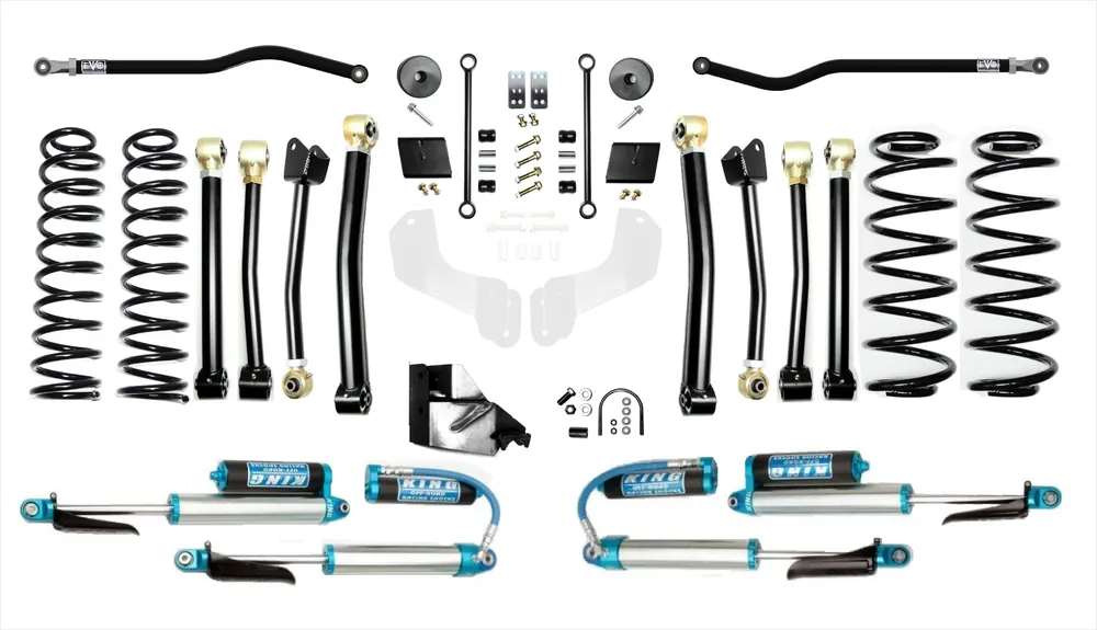 Affordable Jeep Wrangler JL 4.5 Inch Enforcer Lift Stage 4 Plus w/ EVO SPEC King 2.5 Inch Shocks with Adjusters EVO Manufacturing