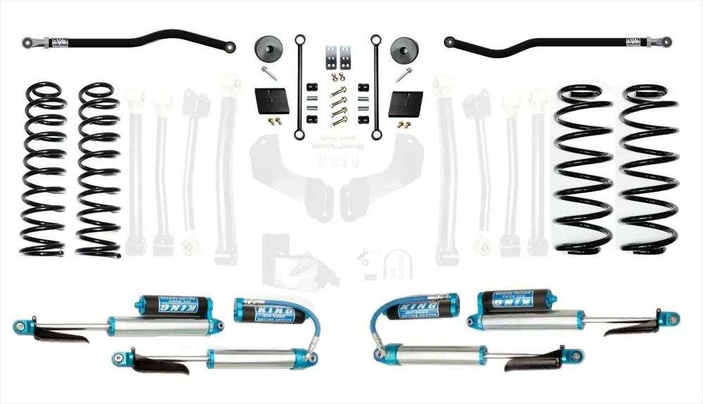 18-Present Jeep Wrangler JL 2.5 Inch Enforcer 4XE Lift Stage 1 Plus with EVO SPEC King 2.5 Shocks with Adjusters EVO Manufacturing Price Cut