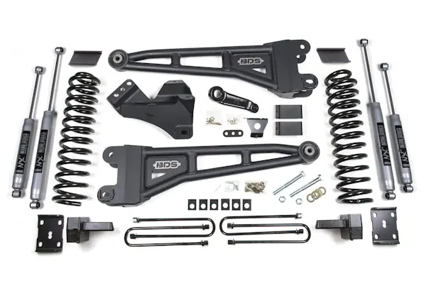 New Release BDS Suspension BDS1599H 2011-2016 Ford F250/F350 4" Radius Arm Kit - Gas - Rear Springs, NX2 Shocks