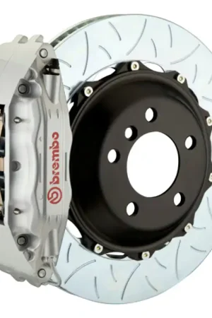 Authentic Brembo 03-06 G35 Sedan/03-08 350Z Fr GT BBK 4 Piston Cast 2pc 355x32 2pc Rotor Slotted Type3-Silver