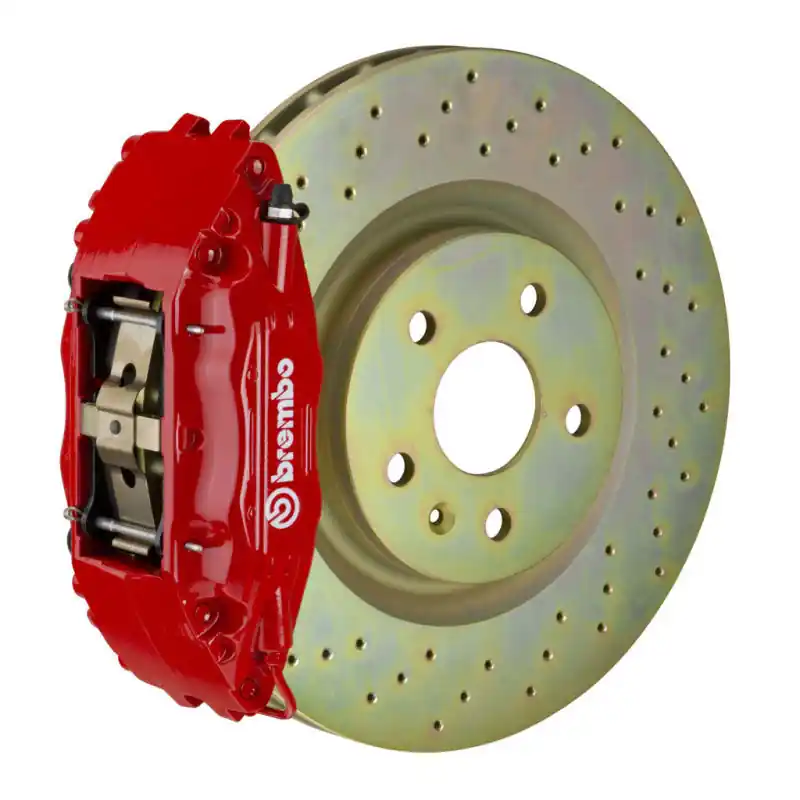 Bargain Brembo 05-14 Mustang GT Excl non-ABS Equipped Fr GT BBK 4Pist Cast 2pc 355x32 1pc Rtr Drill-Red