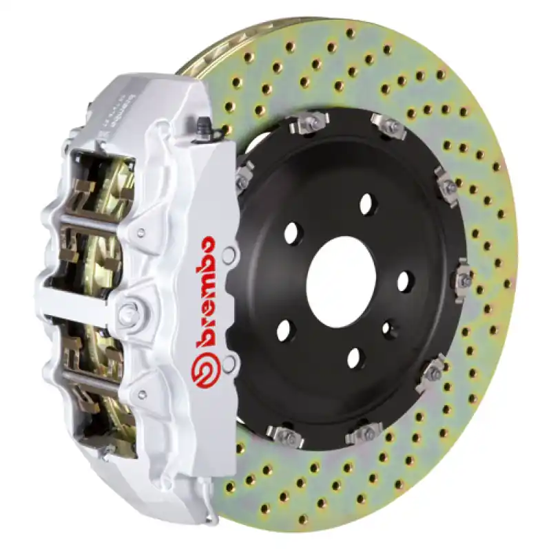 Fast Shipping Brembo 21+ F150 Raptor Front GT BBK 6 Piston Cast 2pc 380x34 2pc Rotor Drilled-Silver