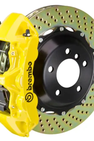 Bargain Brembo 05-11 997 C2S/997 C2 GTS Front GT BBK 6 Piston Cast 355x32 2pc Rotor Drilled- Yellow