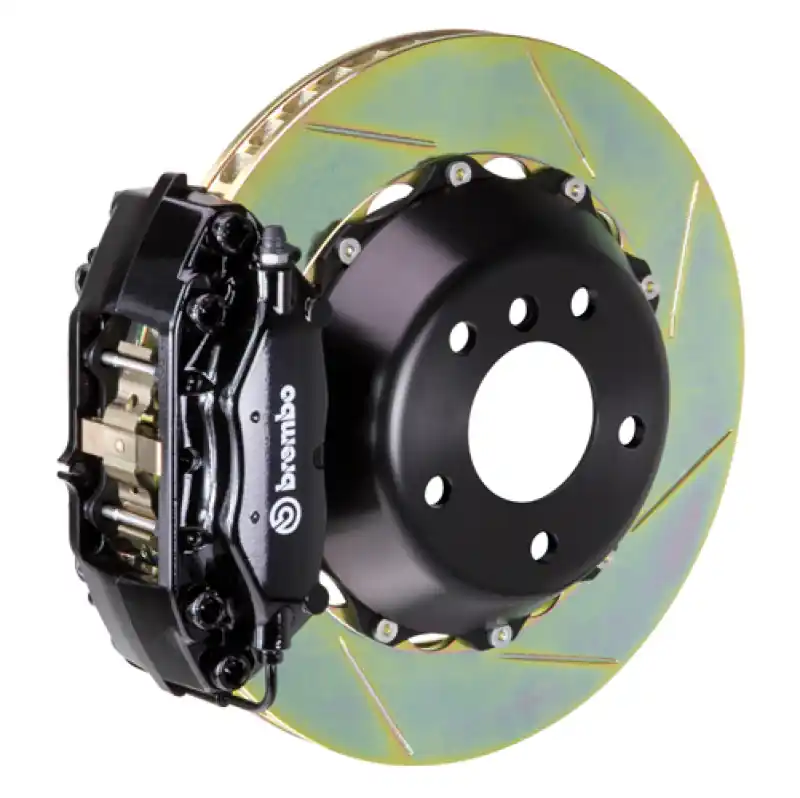 Bargain Brembo 08-13 M3 (E90/E92/E93) Rear GT BBK 4 Piston Cast 345x28 2pc Rotor Slotted Type-1-Black