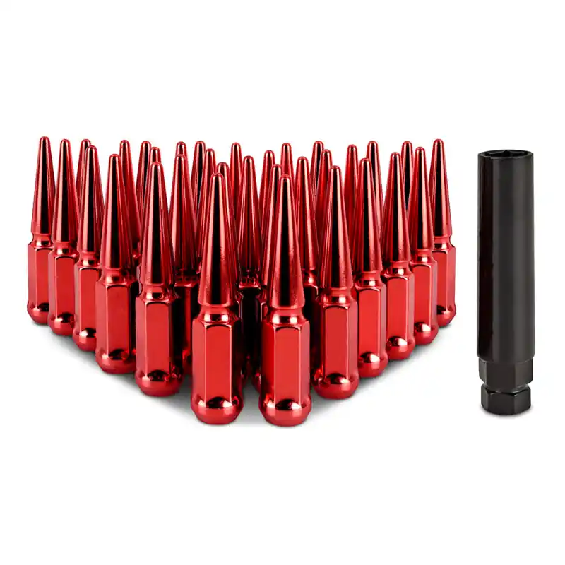 Direct From Factory Mishimoto Mishimoto Steel Spiked Lug Nuts M14 x 1.5 32pc Set Red