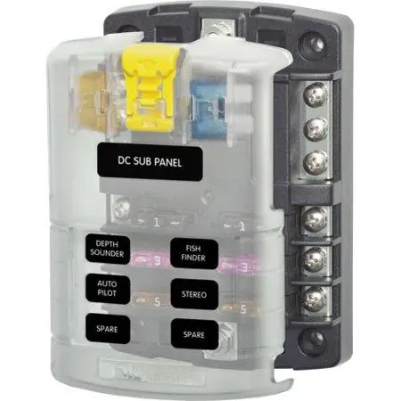 New Release Blue Sea 6 Circuit Fuse Block with Mounting Hardware