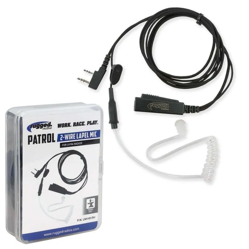 Patrol 2-Wire Lapel Mic with Acoustic Ear Tube for Rugged Handheld Radios Free Returns