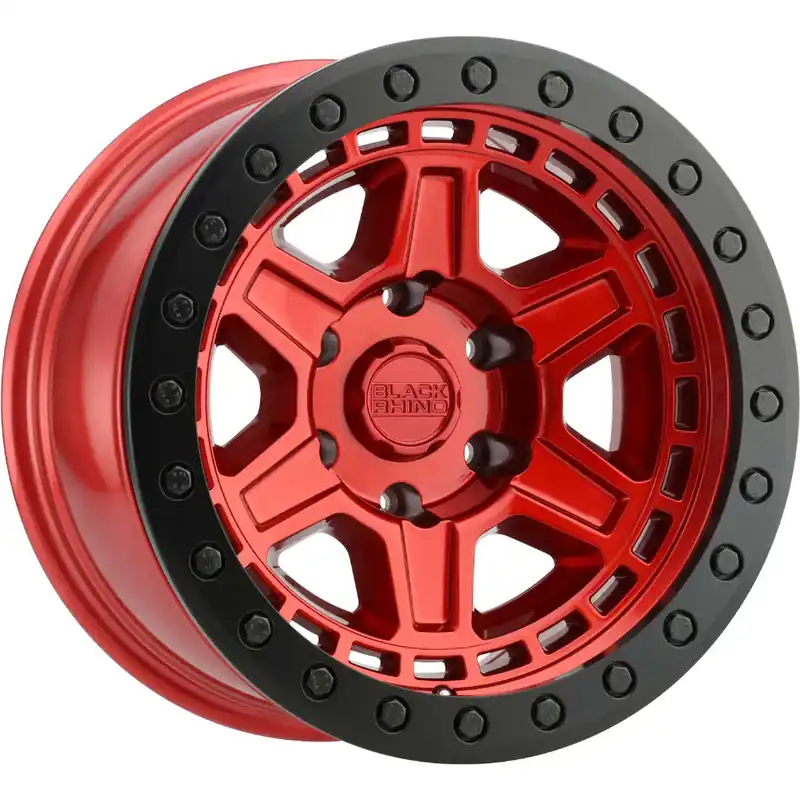 Handmade Black Rhino Reno Wheel, 18x9.5 with 6x139.70 and 6x5.5 Bolt Pattern - Candy Red with Black Lip Edge and Black Bolts - 1895REN-26140R12