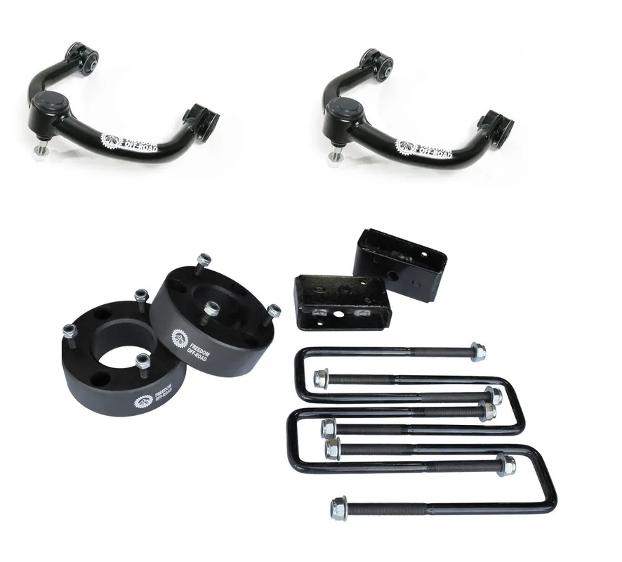 3" Front Strut Spacer / 3" Rear Lift Blocks w/ U Bolts + Lift Front Upper Control Arms #FO-F604-3AL+FO-F704FU Holiday Sale