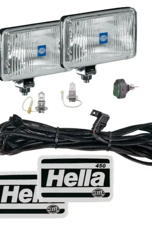 Free Returns Hella 450 H3 12V SAE/ECE Fog Lamp Kit Clear - Rectangle (Includes 2 Lamps)