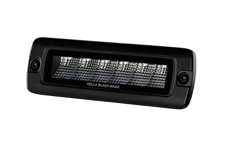 Hella Universal Black Magic 6 L.E.D. Flush Mount Mini Light Bar - Flood Beam Worldwide Shipping