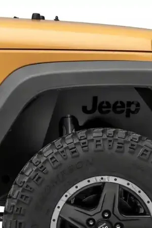 Price Drop Officially Licensed Jeep 07-18 Wrangler JK Aluminum Inner Fender Liners w/ Jeep Logo- Front-Txt Blk