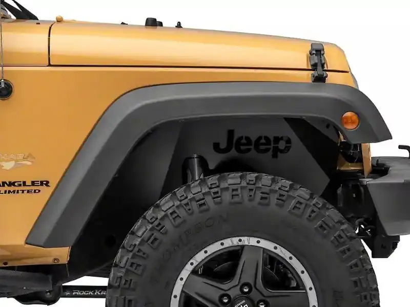 Price Drop Officially Licensed Jeep 07-18 Wrangler JK Aluminum Inner Fender Liners w/ Jeep Logo- Front-Txt Blk