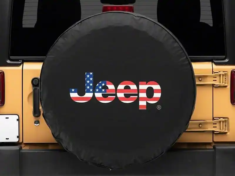 Latest Officially Licensed Jeep 66-18 CJ5/ CJ7/ Wrangler YJ/TJ/JK American Flag Logo Spare Tire Cover-33In