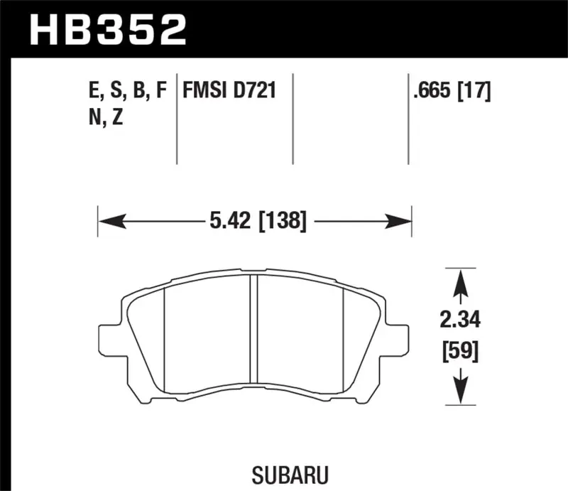 Fan Favorite Hawk 1998-2/2002 Subaru Forester L (w/Rear Drum Brakes) High Perf. Street 5.0 Front Brake Pads