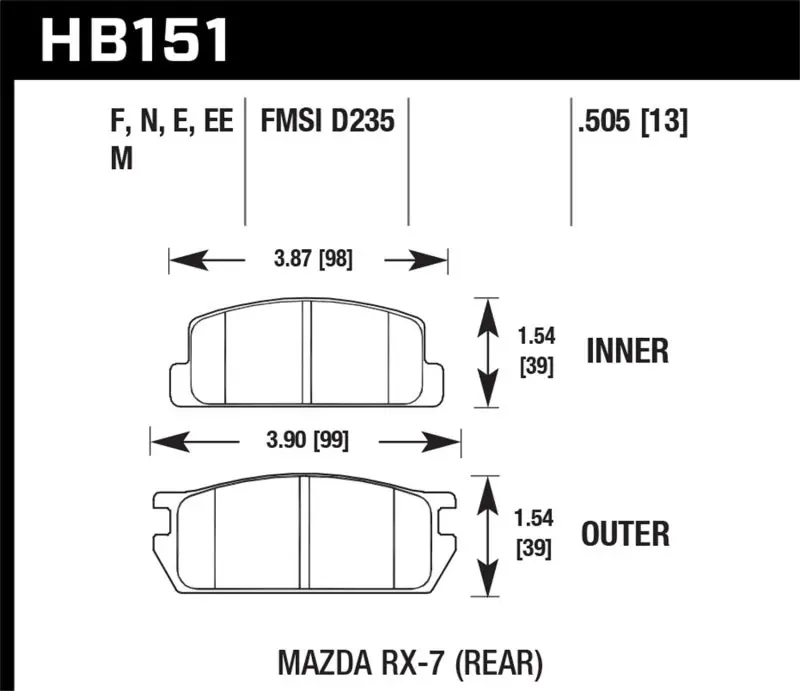 Genuine Hawk 1985 Mazda RX-7 1.1L GS Rear ER-1 Brake Pads