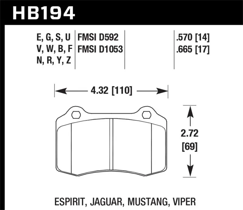 Hawk 00-02 Dodge Viper 8.0L ACR OE Incl.Clips Pins Front ER-1 Brake Pads Grab Now