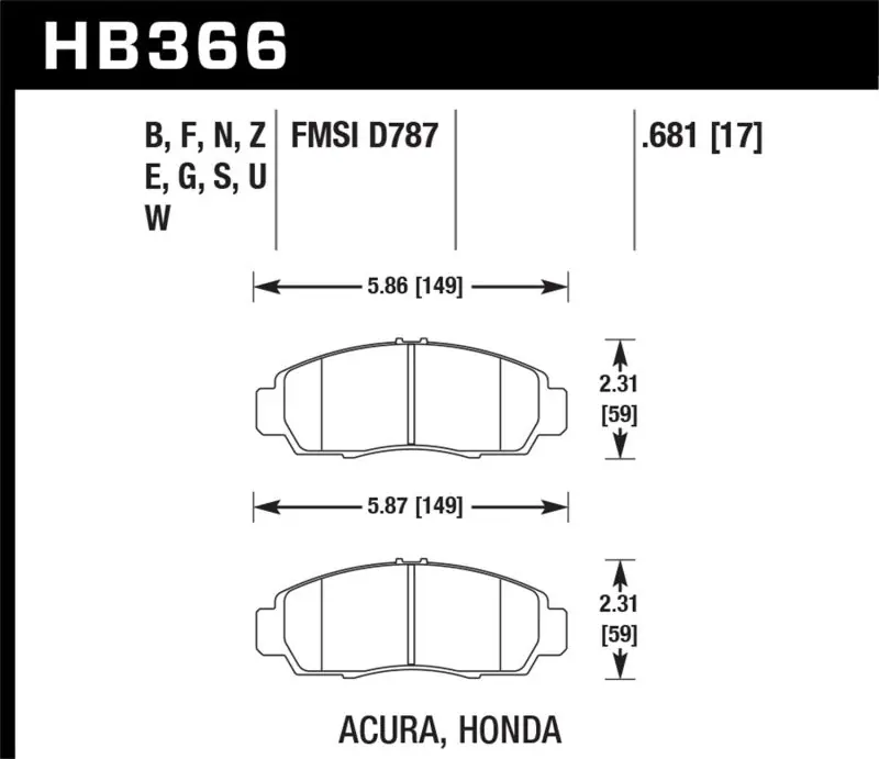 Bulk Order Hawk 02-03 Acura CL 3.2L Base OE Incl.Shims Front ER-1 Brake Pads