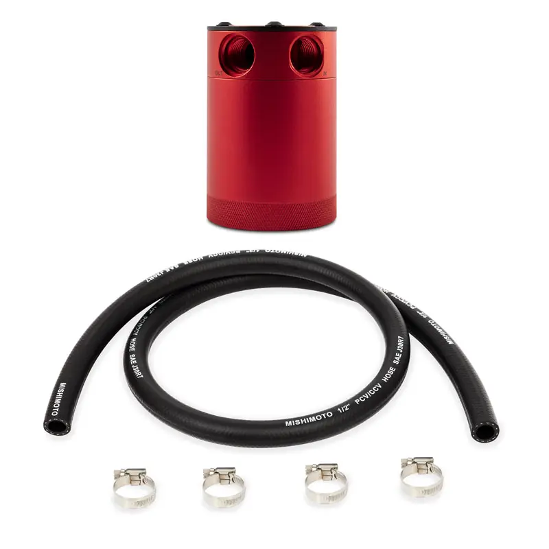 Mishimoto Assembled Universal 2-Port Catch Can Red w/ Hose While Supplies Last