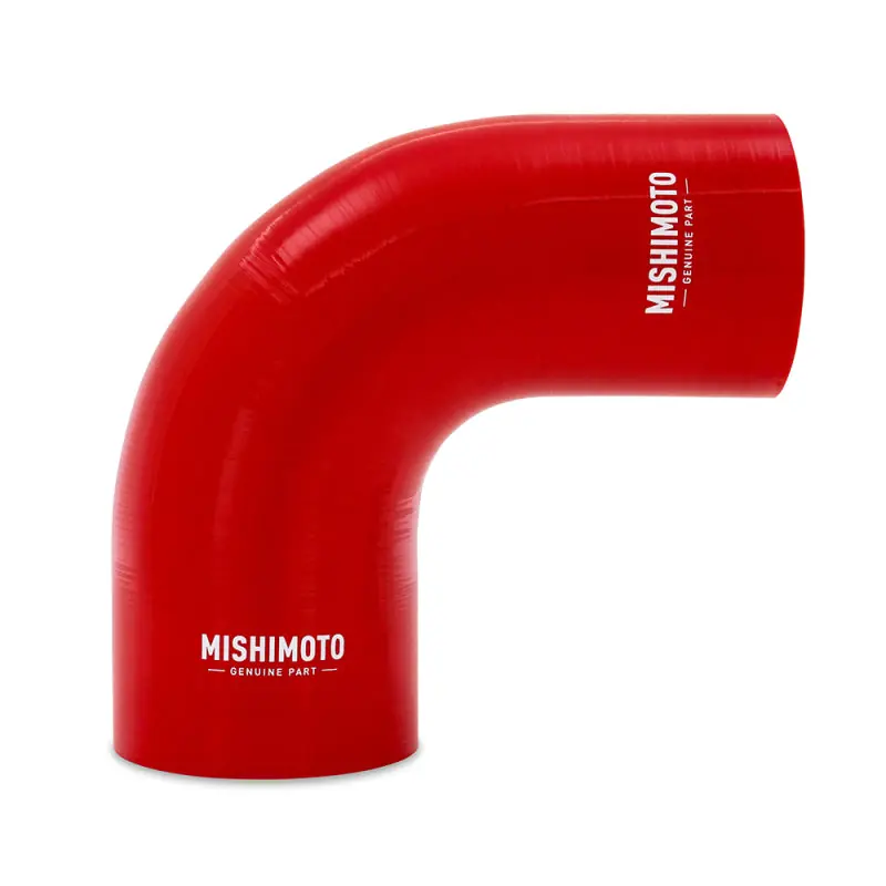 Authentic Mishimoto Silicone Reducer Coupler 90 Degree 3in to 4in - Red