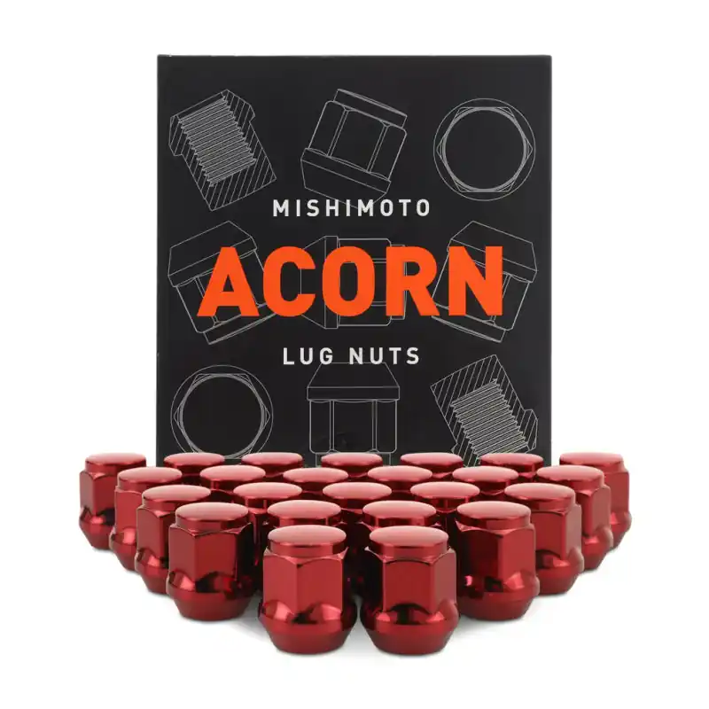Mishimoto Steel Acorn Lug Nuts M12 x 1.5 - 24pc Set - Red Limited Offer