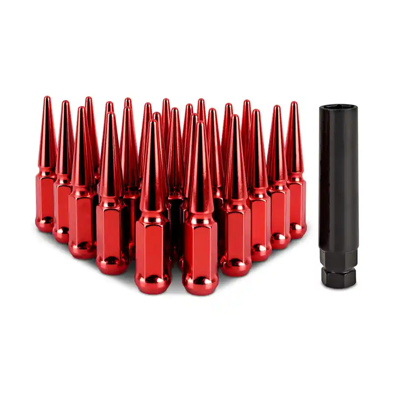Mishimoto Mishimoto Steel Spiked Lug Nuts M12 x 1.5 24pc Set Red Money Back Guarantee