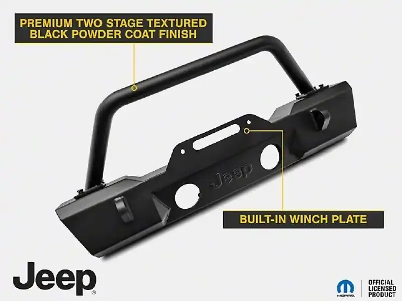 Officially Licensed Jeep 07-18 Jeep Wrangler JK Stubby Front Winch Bumper w/ Jeep Logo Best Seller