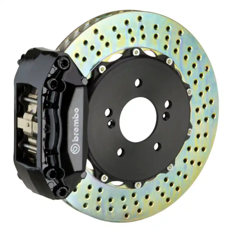 Brembo 90-01 Integra Front GT BBK 4 Piston Cast 2pc 328x28 2pc Rotor Drilled-Black Seasonal Sale