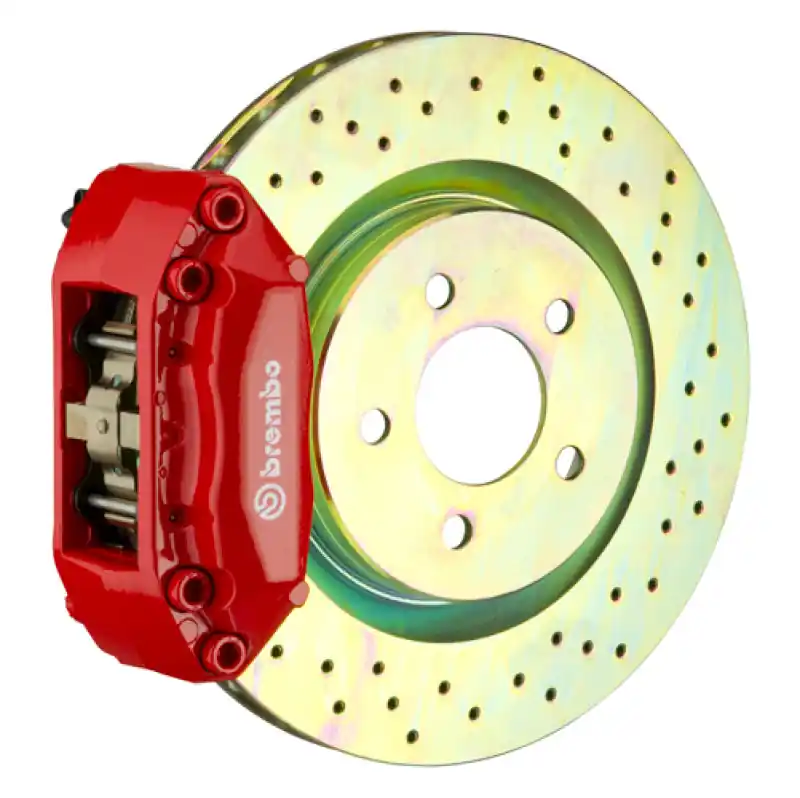 Super Sale Brembo 99-06 TT (8N) Front GT BBK 4 Piston Cast 2pc 323x28 1pc Rotor Drilled-Red