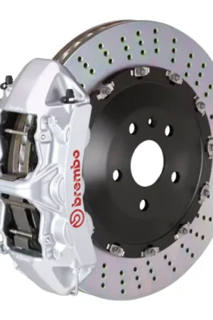 Bargain Brembo 15-23 Mustang GT (S550) Front GT BBK 6 Piston Cast 405x34 2pc Rotor Drilled-Silver