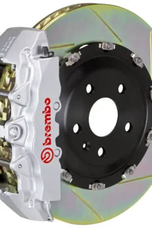 Authentic Brembo 08-09 CLK63 AMG Black Series Fr GT BBK 6 Piston Cast 380x34 2pc Rotor Slotted Type1-Silver