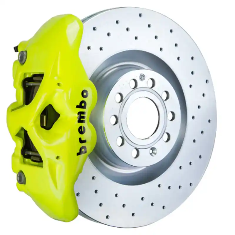 Certified Brembo 14-20 A3 Front GT BBK 4 Piston Cast 345x30 1pc Rotor Drilled-Fluo. Yellow