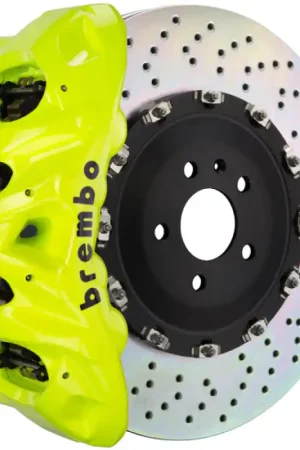 Authentic Brembo 16-22 GLC-Class Front GT BBK 6 Piston Cast 405x34 2pc Rotor Drilled- Fluo. Yellow
